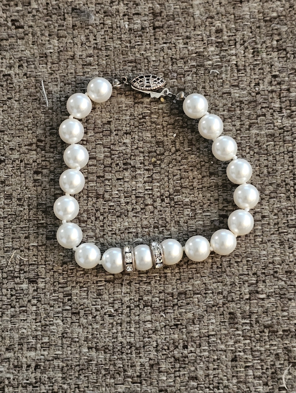Clearance Sale! Classic White Pearl and Crystal Spacer Bracelet